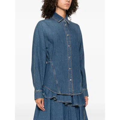 Alaïa Alaia Rounded Blue Denim Shirt Women In Blue