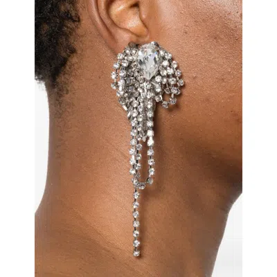 Alessandra Rich Crystal-embellished Fringed Earrings In Metallic