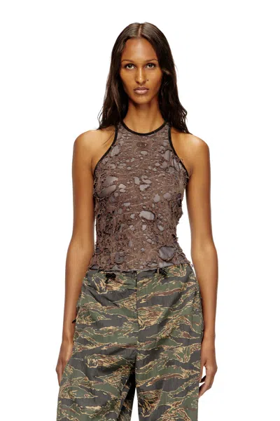 Diesel Tank Top In Destroyed Jersey In Brown