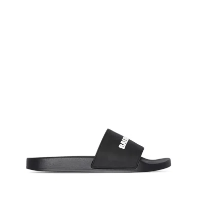 Balenciaga Pool Low Sandals With Logo In Black
