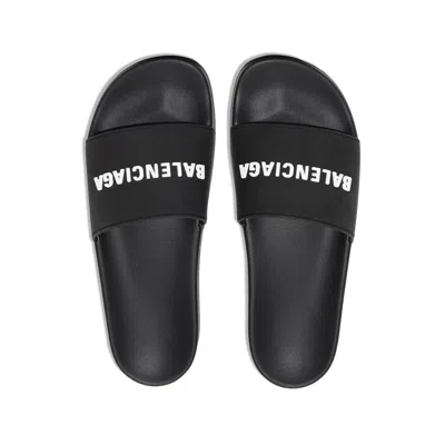 Balenciaga Pool Low Sandals With Logo In Black