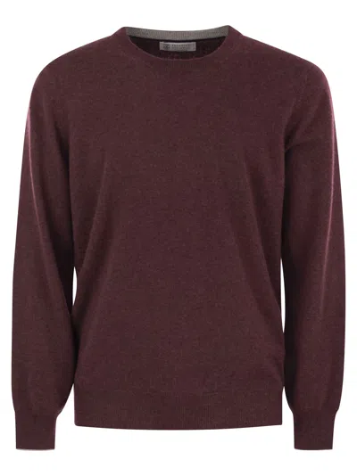 Brunello Cucinelli Ribbed Crewneck Sweater With Soft Texture In Brown