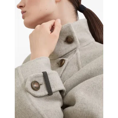 Brunello Cucinelli Virgin Wool And Cashmere Peacoat In Double Cloth With Shiny Cuff Details In White