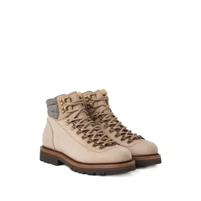 Brunello Cucinelli 'alpine' Ankle Boots Featuring Metal Eyelets In Brown