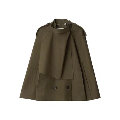 Burberry Cotton Cape With Traditional Check Lining In Neutral
