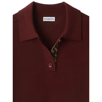 Burberry Bordeaux Wool Polo Shirt In Brown