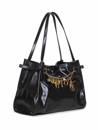 Chloé Logo Charms Patent Leather Hobo Bag In Black