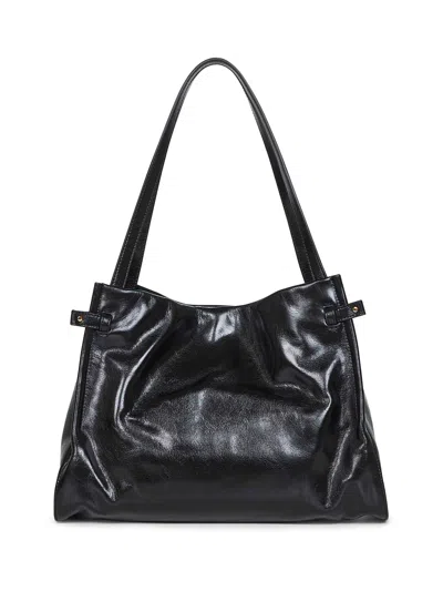 Chloé Logo Charms Patent Leather Hobo Bag In Black
