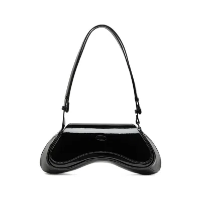 Diesel Curved Black Play Clutch With Glossy Finish And Magnetic Closure In Black