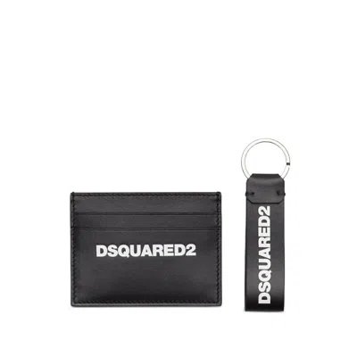 Dsquared2 Smooth Leather Wallet With Keyring Attachment And Bold Logo In Black
