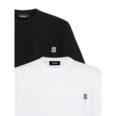 Dsquared2 Black And White Set Of Two T-shirts With Logo On The Front In Cotton Man In Black