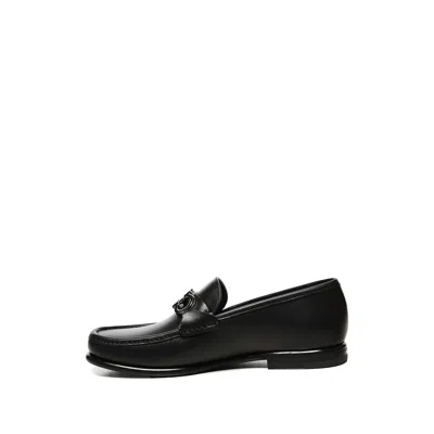 Ferragamo Crown Leather Loafer With Gancini Detail In Black