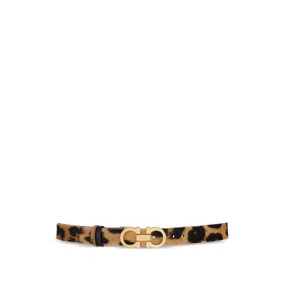 Ferragamo Animal-print Pony Hair Gancini Belt In Animal Print