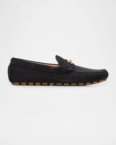 Valentino Fastaway Driver Loafers With Rubber Sole And Textured Finish In Black
