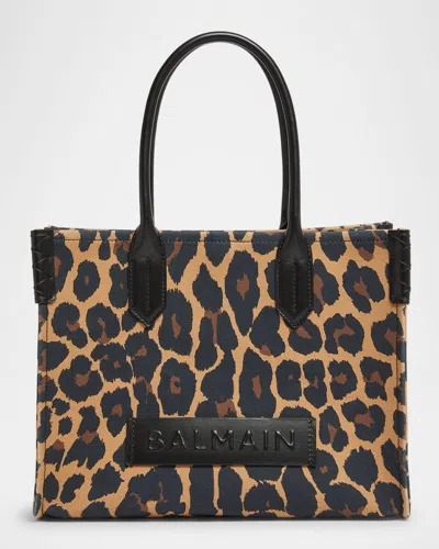 Balmain B-army Shopper Shoulder Bag In Leopard-print Canvas In Multi