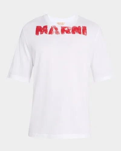 Marni Cotton T-shirt With Maxi Print In White