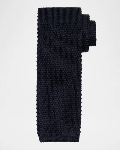 Brunello Cucinelli Navy Blue Silk Knit Tie In Blue