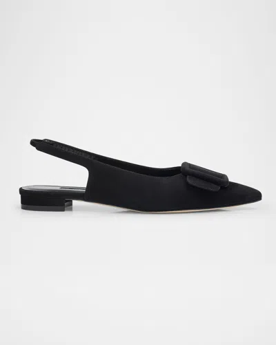 Manolo Blahnik Maylura Buckle Pointed Toe Slingback Flat In Black