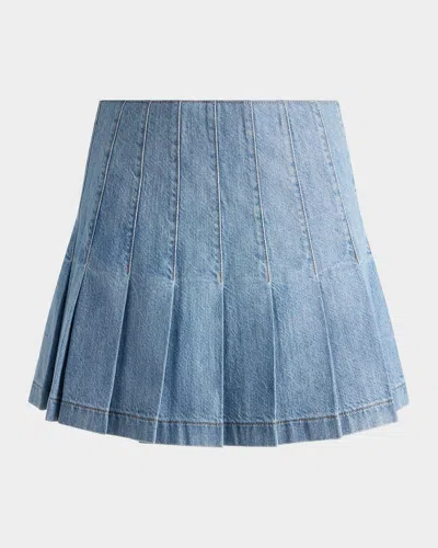 Alice And Olivia Carter Pleated Denim Mini Skirt In Blue