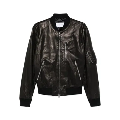 Givenchy Leather Bomber Jacket Puffer Jackets Black