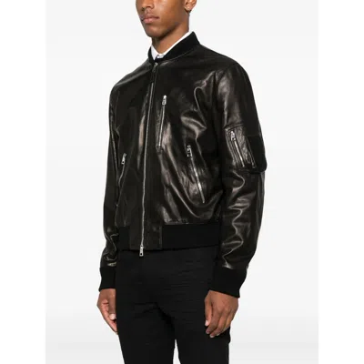 Givenchy Leather Bomber Jacket Puffer Jackets Black