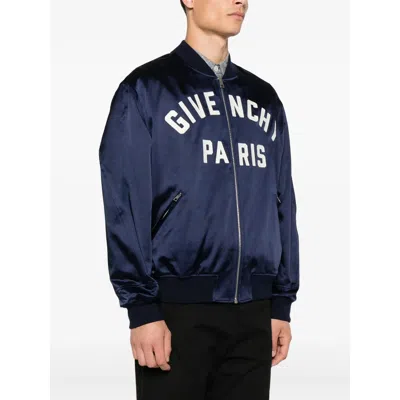 Givenchy Logo Bomber Jacket Puffer Jackets Blue In Multi