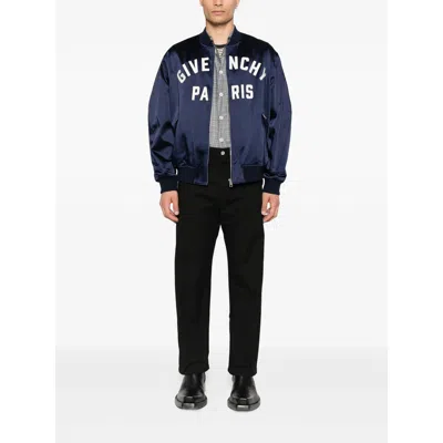 Givenchy Logo Bomber Jacket Puffer Jackets Blue In Multi