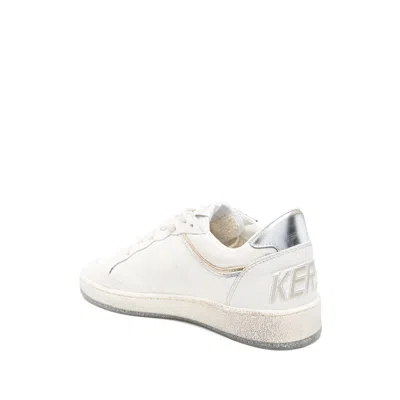 Golden Goose Ball Star Sneakers In Vintage Effect Leather With Silver Star And Heel Tab In White