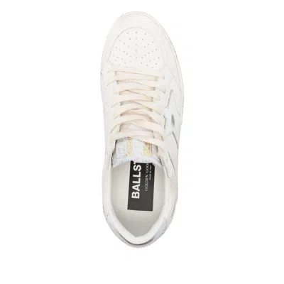 Golden Goose Ball Star Sneakers In Vintage Effect Leather With Silver Star And Heel Tab In White