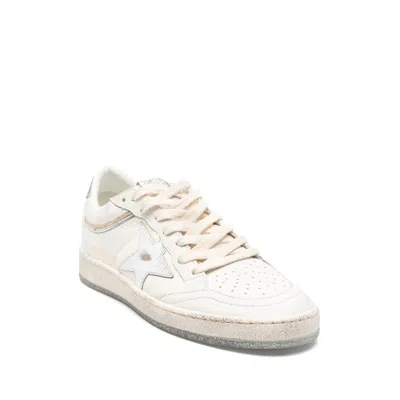 Golden Goose Ball Star Sneakers In Vintage Effect Leather With Silver Star And Heel Tab In White