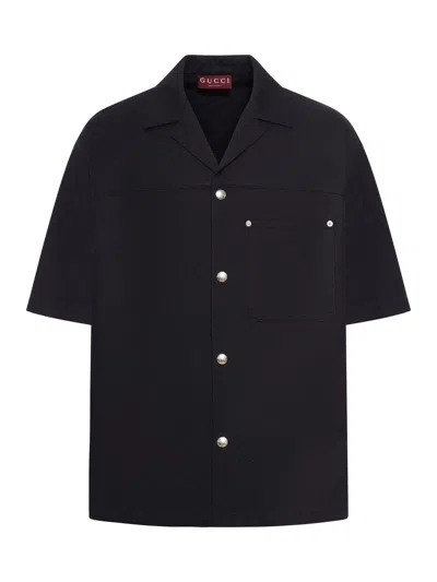 Gucci Classic Short-sleeve Cotton Shirt In Black