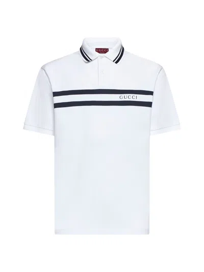 Gucci Stretch Piquet Polo Shirt With Striped Print In White