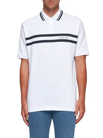 Gucci Stretch Piquet Polo Shirt With Striped Print In White