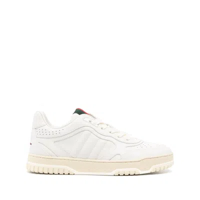 Gucci Re-web White Low Top Sneakers With Web Detail And Embossing In Leather Woman In White