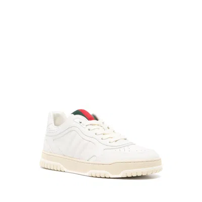 Gucci Re-web White Low Top Sneakers With Web Detail And Embossing In Leather Woman In White