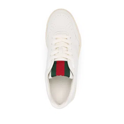 Gucci Re-web White Low Top Sneakers With Web Detail And Embossing In Leather Woman In White