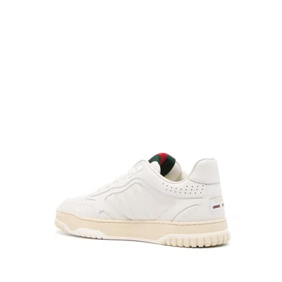 Gucci Re-web White Low Top Sneakers With Web Detail And Embossing In Leather Woman In White