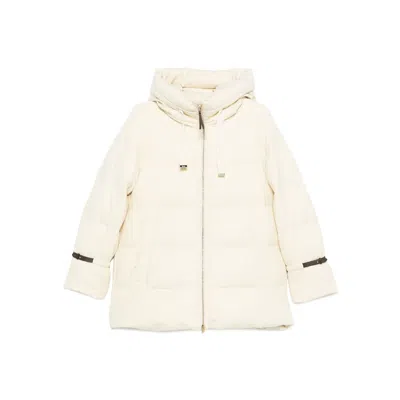 Herno Hooded Medium-length Wool Down Jacket With Zip In White