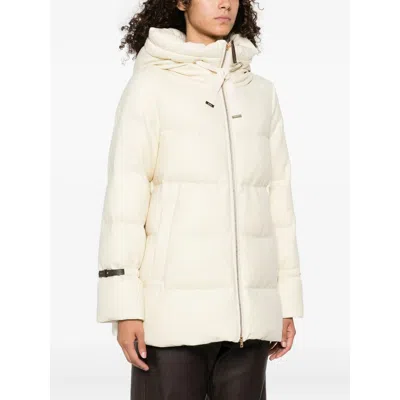 Herno Hooded Medium-length Wool Down Jacket With Zip In White
