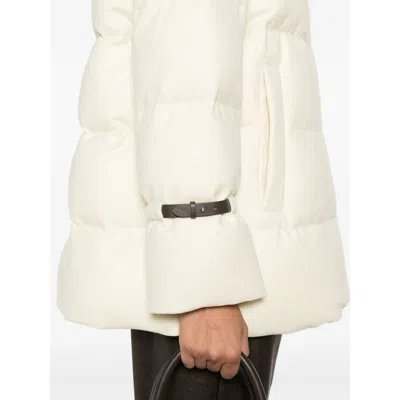 Herno Hooded Medium-length Wool Down Jacket With Zip In White
