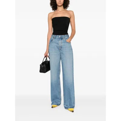 Jacquemus High-waisted Wide-leg Denim Pants With Signature Detail In Blue