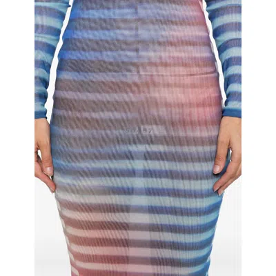 Jean Paul Gaultier Mesh Striped Bodycon Maxi Dress In Blue