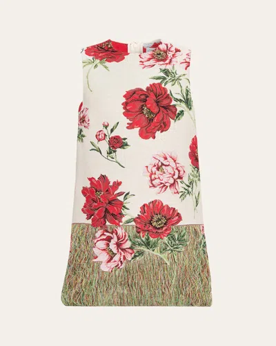 Oscar De La Renta Peony Unraveled Jacquard Sleeveless Mini Day Dress In Multi