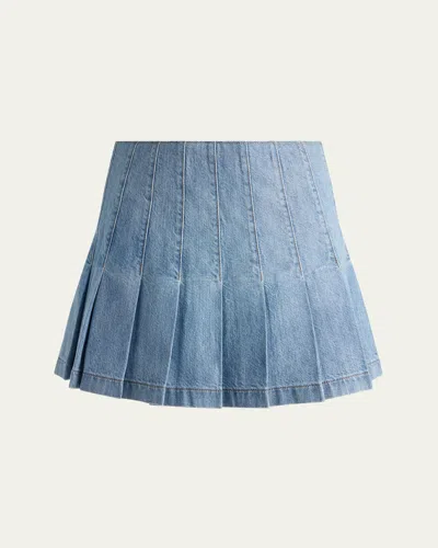 Alice And Olivia Carter Pleated Denim Mini Skirt In Blue