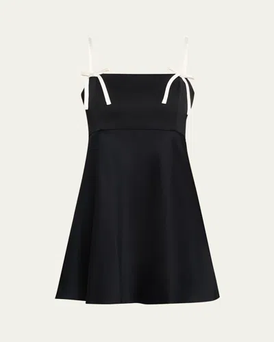 Alice And Olivia Morgan Babydoll Mini Dress With Bow Dtl In Black