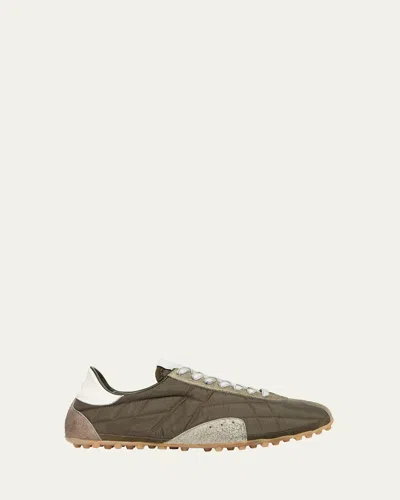 Maison Margiela Quilted-texture Sneakers With Rugged Sole And Suede Overlays In Green