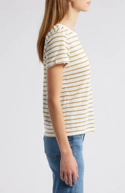 Frame Womens Dark Khaki Multi Stripe-print Short-sleeve Linen T-shirt Xs In Multi
