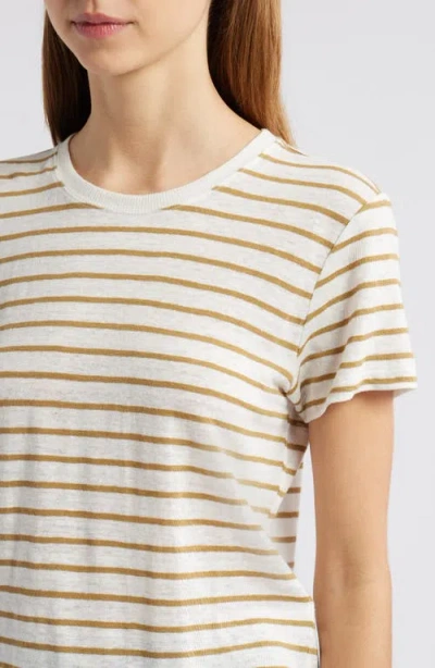 Frame Womens Dark Khaki Multi Stripe-print Short-sleeve Linen T-shirt Xs In Multi