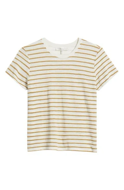 Frame Womens Dark Khaki Multi Stripe-print Short-sleeve Linen T-shirt Xs In Multi