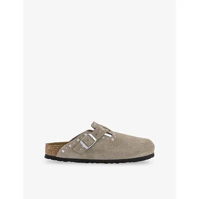 Birkenstock Women's Boston Shearling Clog In Taupe Suede/sandcastle At Urban Outfitters In Multi